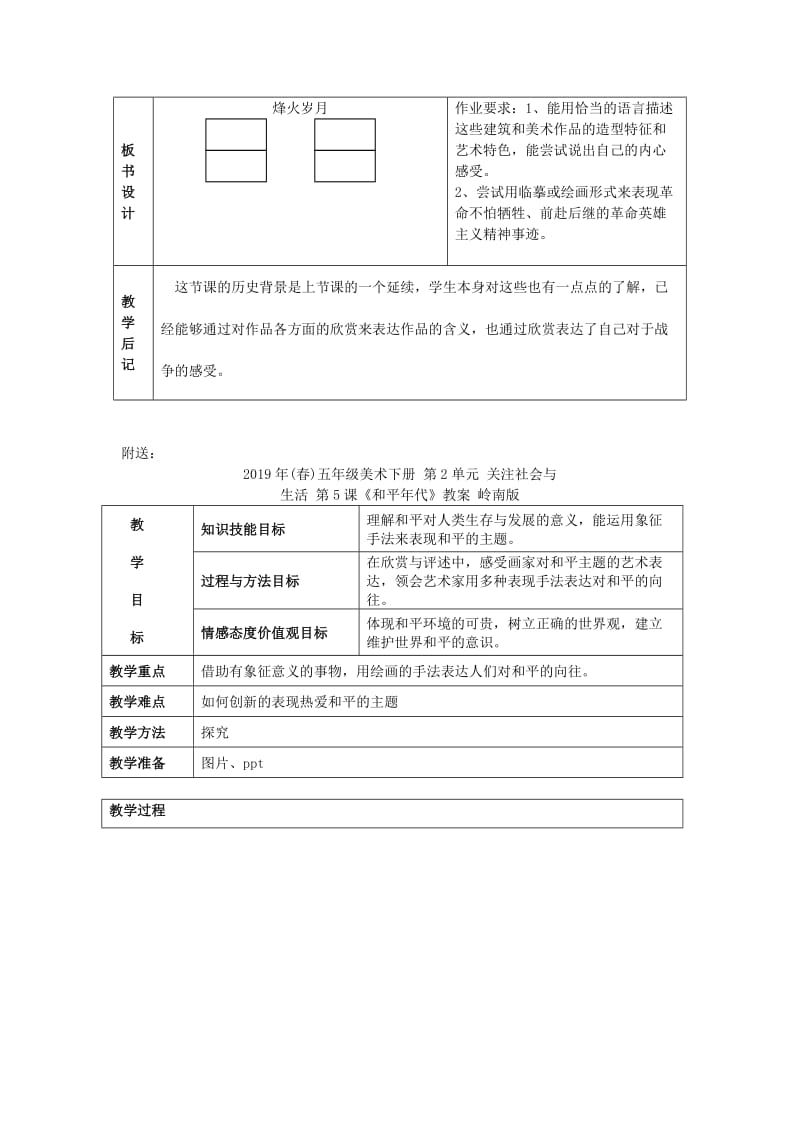 2019年(春)五年级美术下册 第2单元 关注社会与生活 第4课《烽火岁月》教案 岭南版.doc_第2页