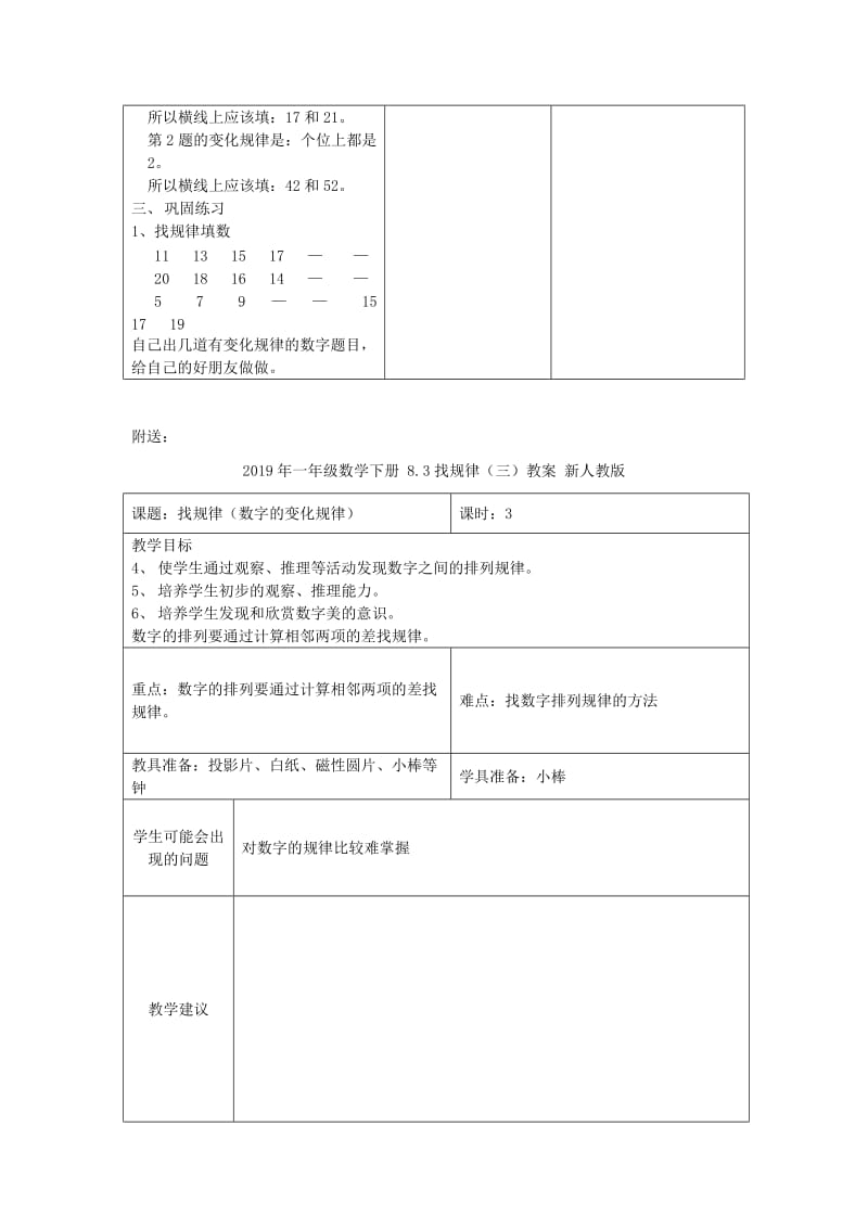 2019年一年级数学下册 8.3找规律（三）教案 新人教版 .doc_第3页