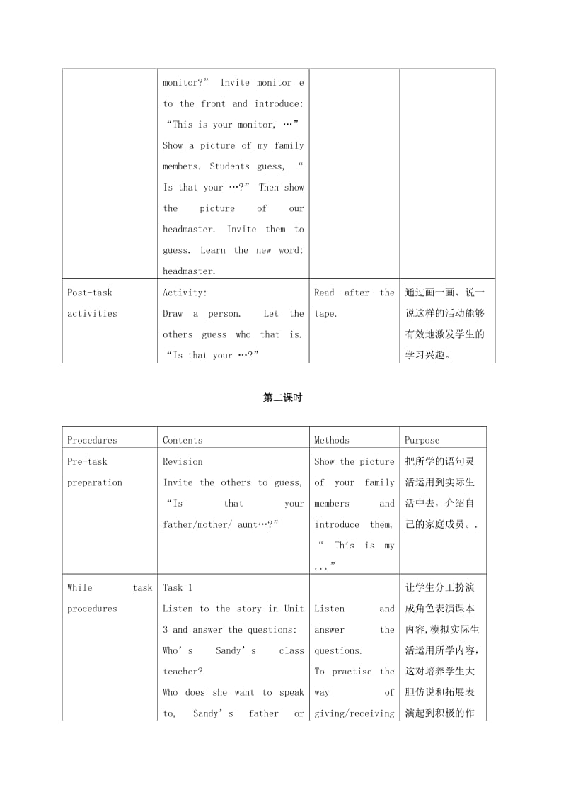 2019-2020年二年级英语下册 Unit 3 May I speak to your mother教案 新世纪版.doc_第3页