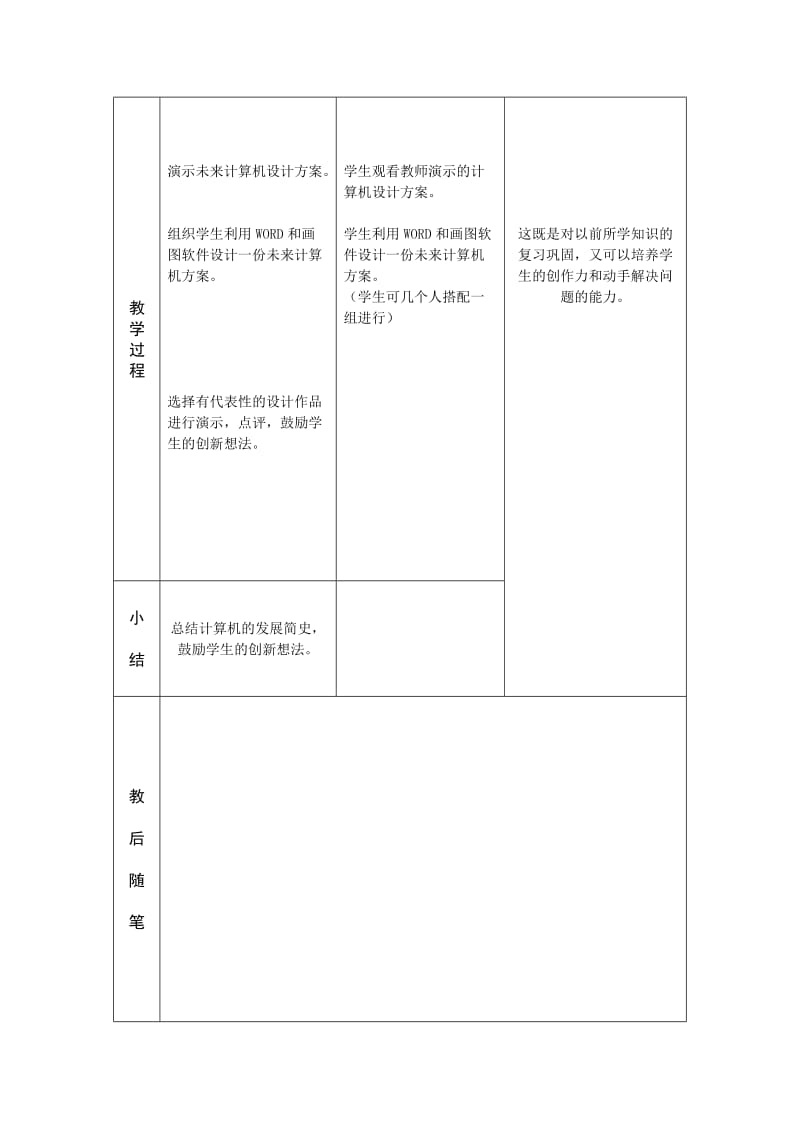 2019-2020年小学信息技术六年级上册《未来的计算机》表格式教学设计.doc_第3页