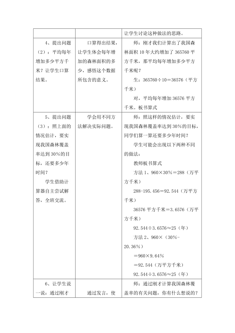 2019-2020年六年级上册第3单元《百分数》（森林覆盖率问题）教学设计.doc_第3页