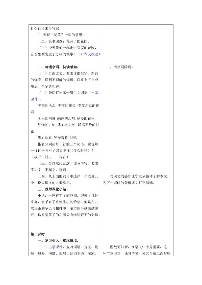 2019年(春)五年级语文下册《荒芜了的花园》教案 冀教版.doc_第2页