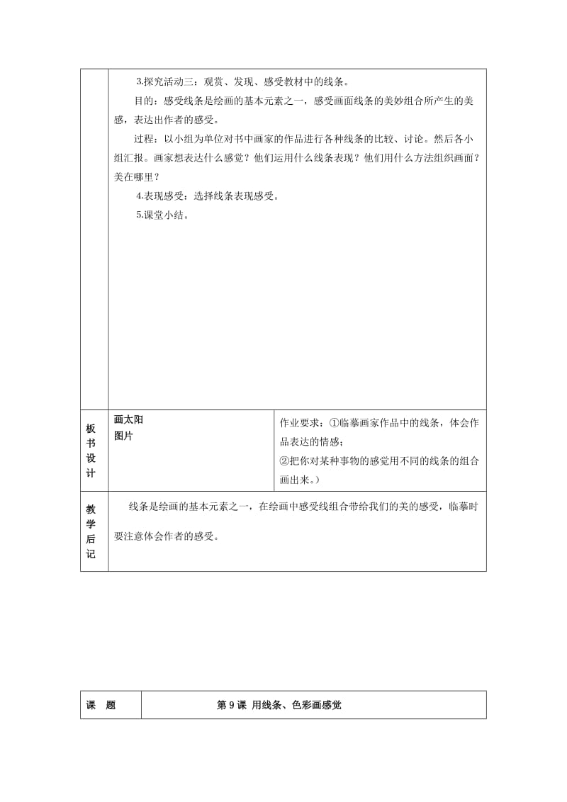 2019年(春)五年级美术下册 第3单元 写实与抽象的世界 第9课《用线条、色彩画感觉》教案 岭南版.doc_第2页