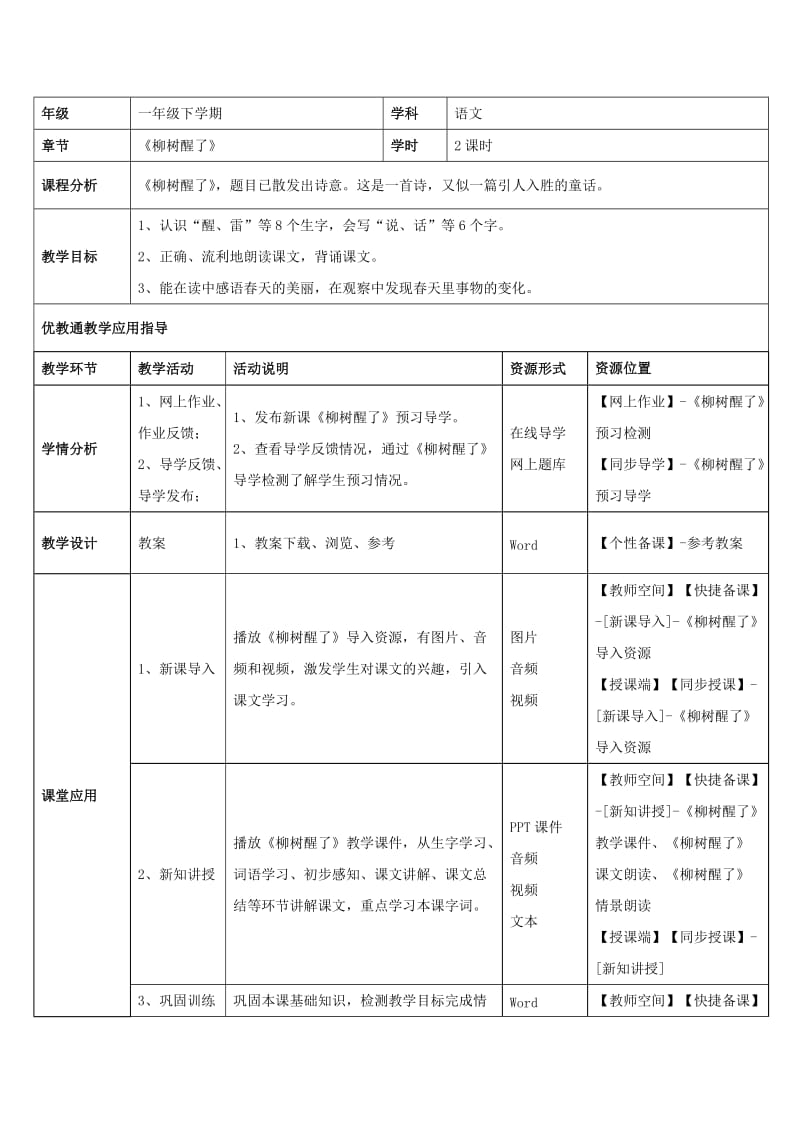 2019年一年级语文下册 1 柳树醒了教学设计 新人教版 .doc_第3页