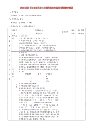 2019-2020年四年級下冊《小數(shù)的讀法和寫法》教案教學(xué)建議.doc