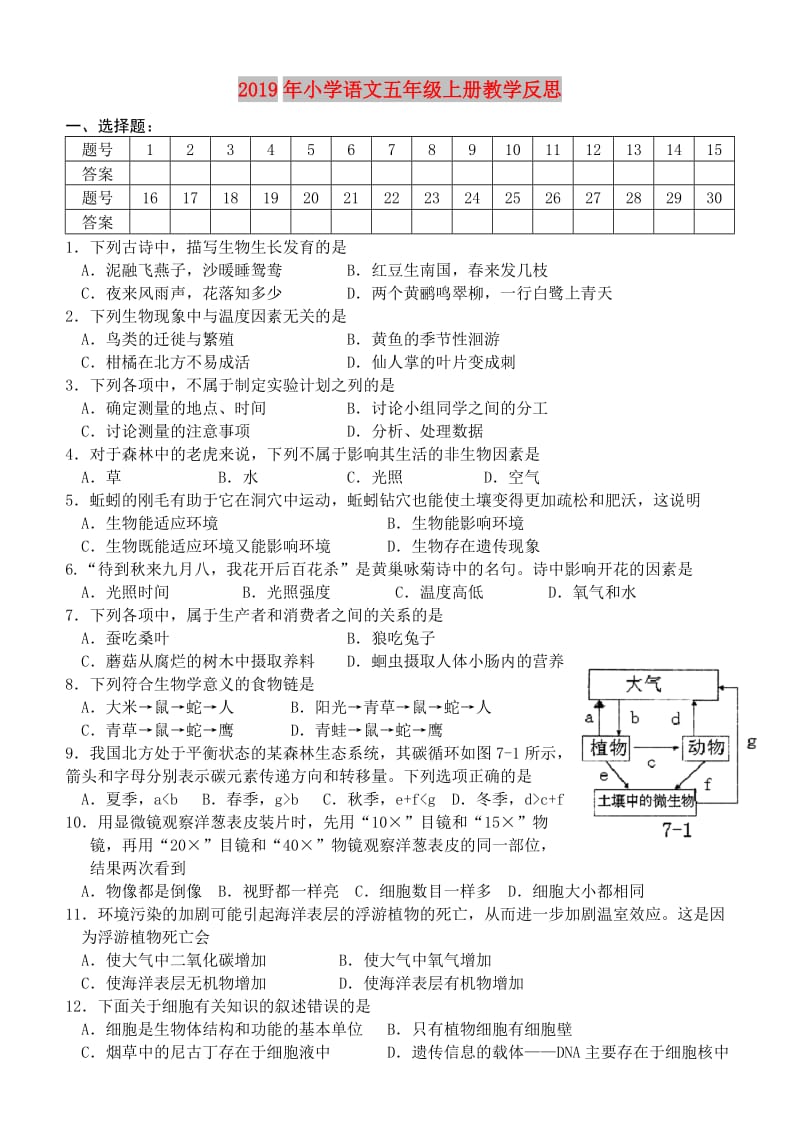 2019年小学语文五年级上册教学反思.doc_第1页