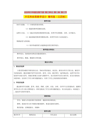 2020年六年級生物下冊 第三單元 第二章 第三節(jié) 開花和結(jié)果教學(xué)設(shè)計(jì) 魯科版（五四制）.doc