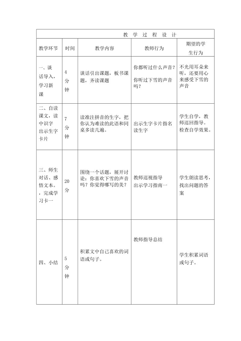 2019秋冀教版语文四上《下雪的声音》word教学设计.doc_第2页