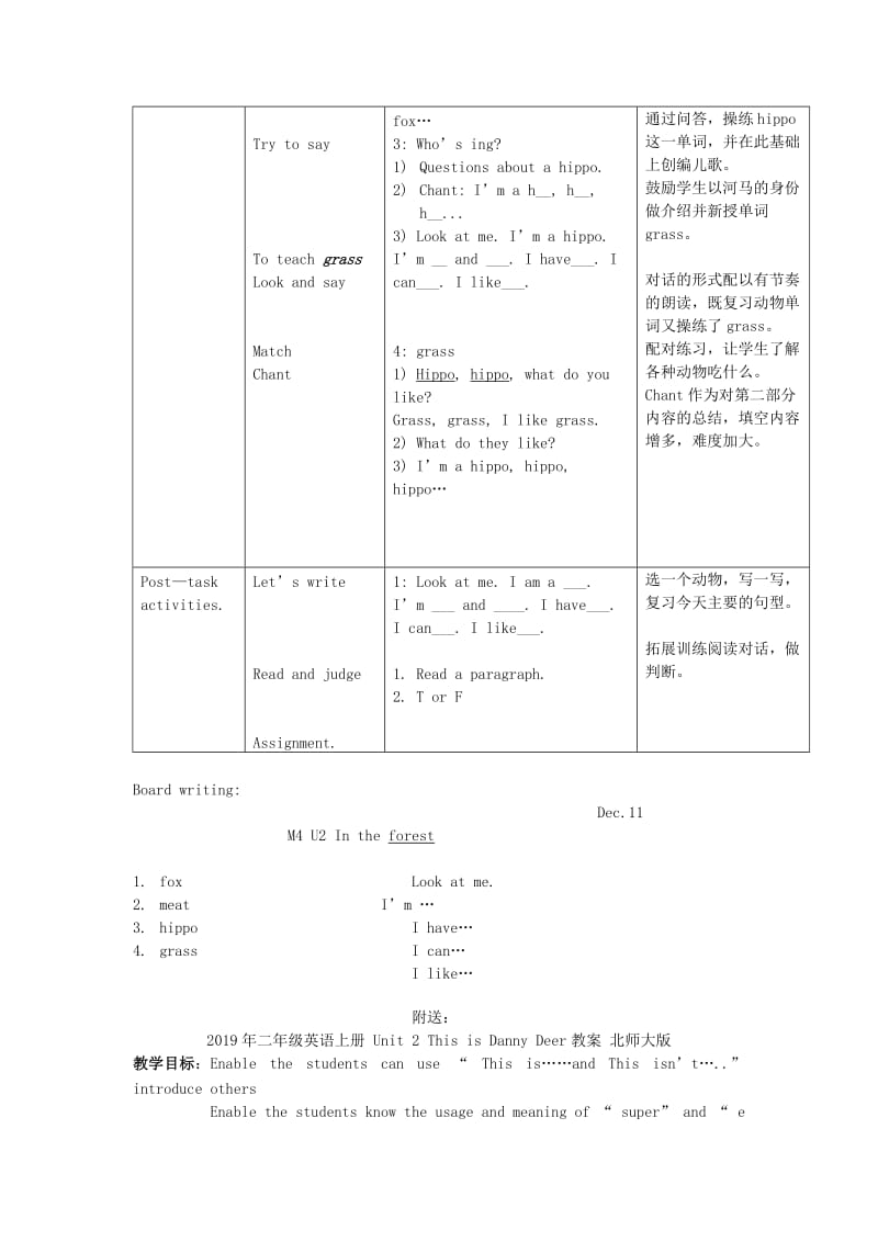 2019年二年级英语上册 Unit 2 In the forest教案 沪教牛津版.doc_第2页