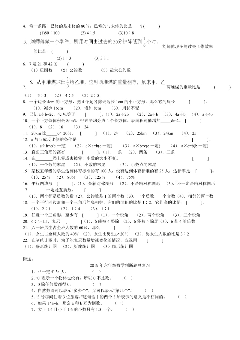 2019年六年级数学判断与选择题专项练习题.doc_第2页