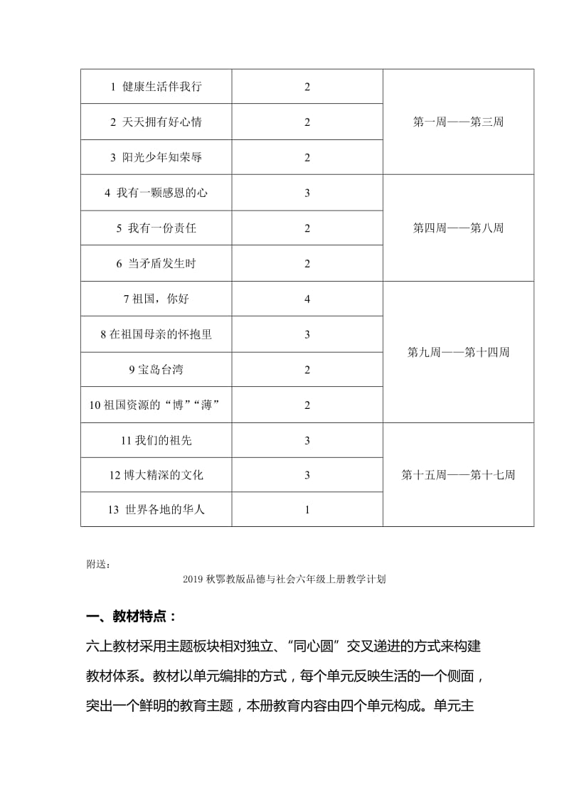 2019秋鄂教版品德与社会五年级上册教学计划.doc_第2页