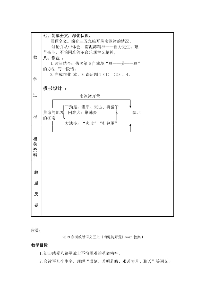 2019春浙教版语文五上《南泥湾开荒 》word教案2.doc_第3页