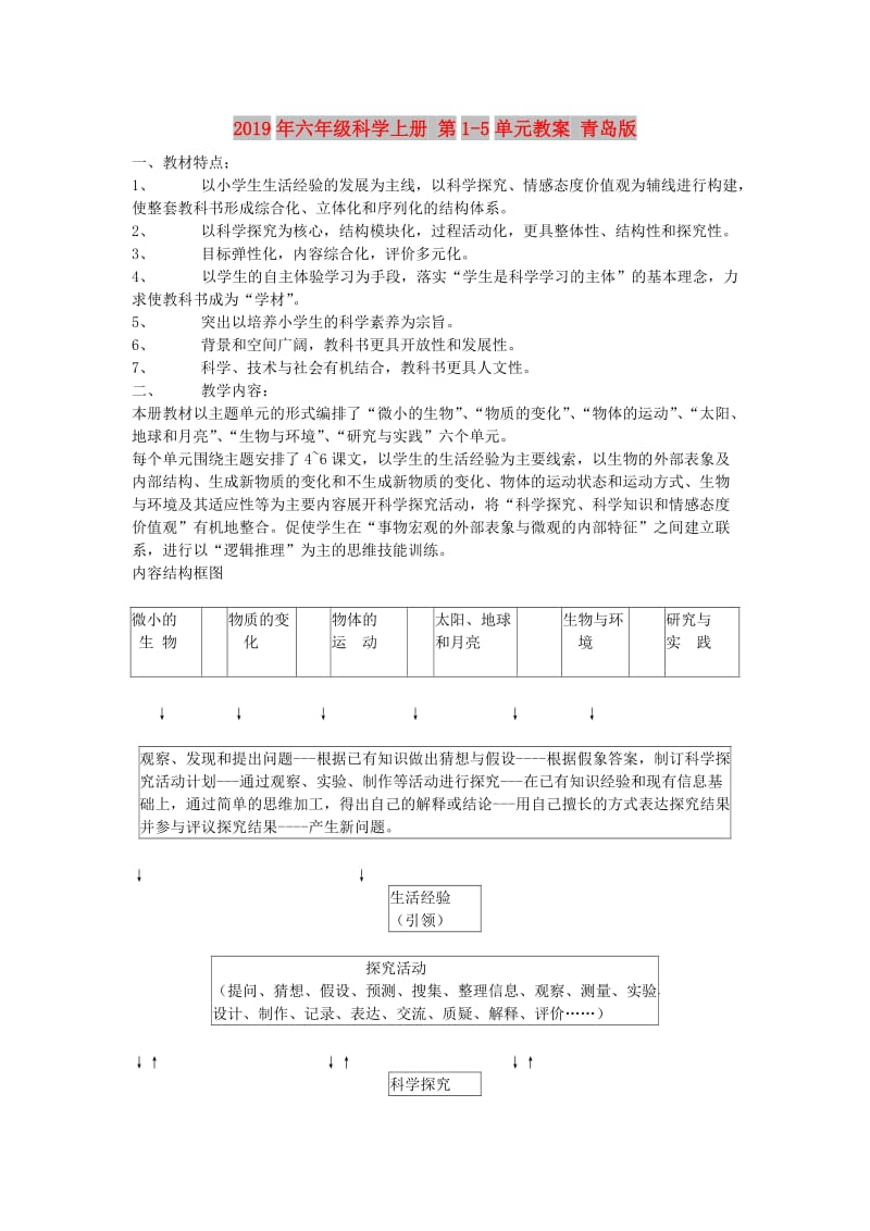 2019年六年级科学上册 第1-5单元教案 青岛版.doc_第1页