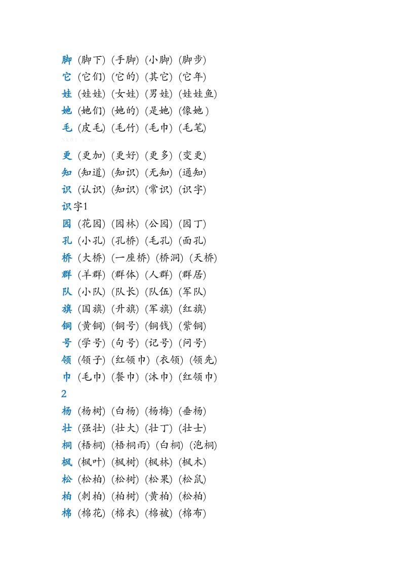 2019年二年级语文上册课本写字表组词(精编校对版)学案.doc_第2页