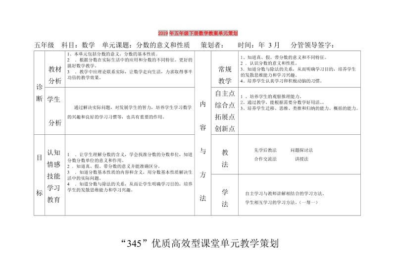 2019年五年级下册数学教案单元策划.doc_第1页