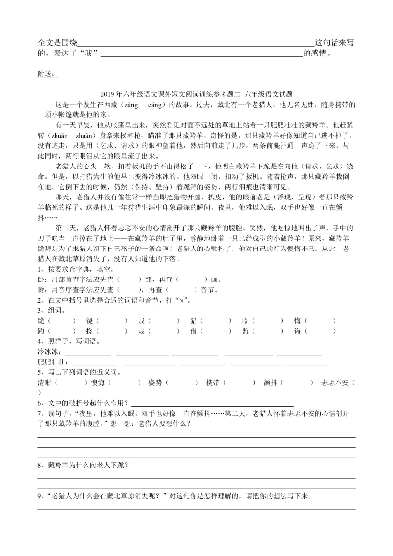 2019年六年级语文课外短文阅读训练参考题九-六年级语文试题.doc_第2页