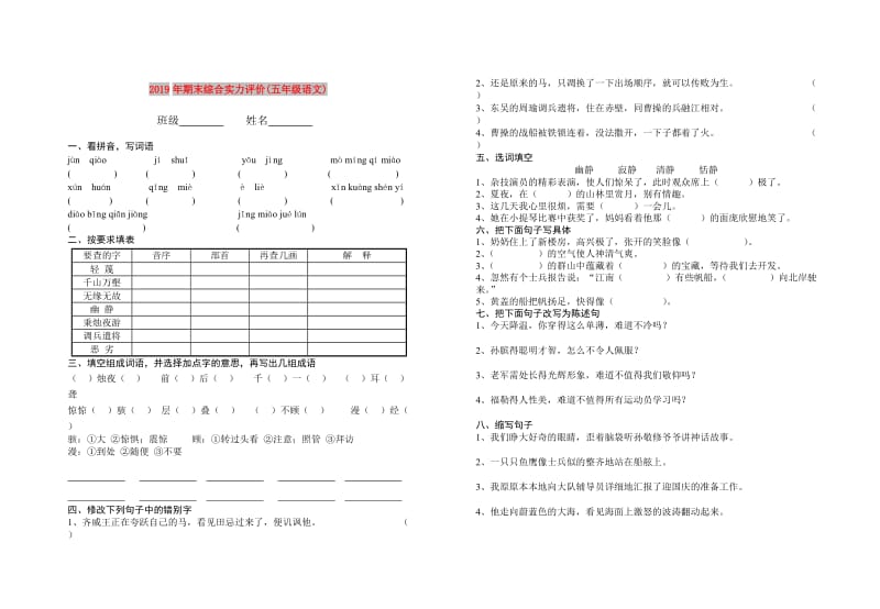 2019年期末综合实力评价(五年级语文).doc_第1页