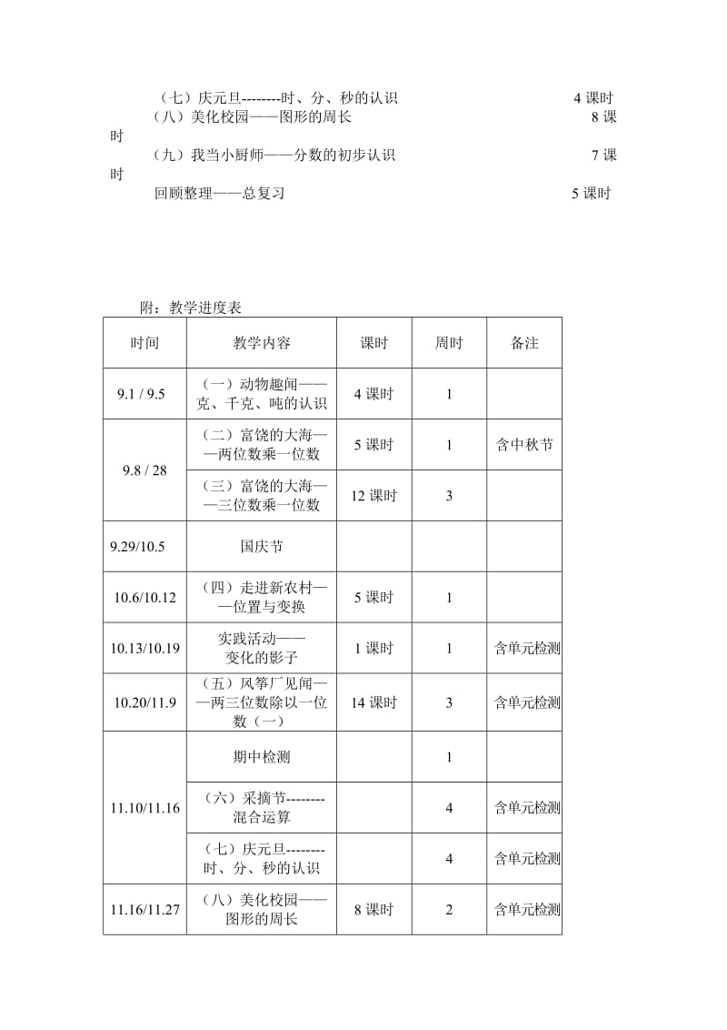 2019秋青岛版小学数学三年级上册教学计划.doc_第3页