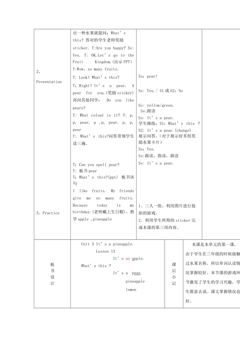 2019年四年级英语上册 Unit 3 It’s a pineapple教案 人教精通版.doc_第2页