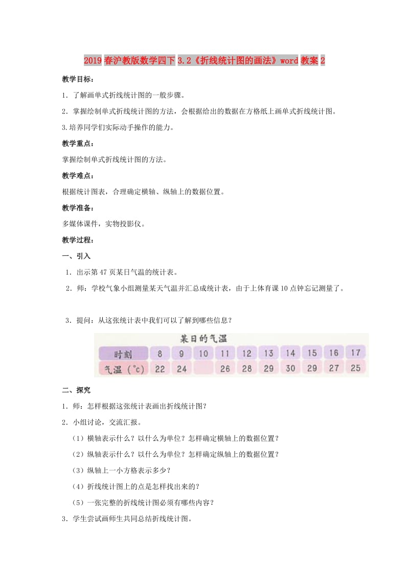 2019春沪教版数学四下3.2《折线统计图的画法》word教案2.doc_第1页