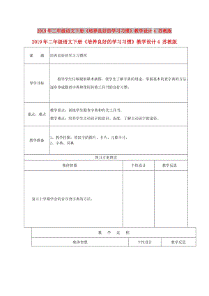 2019年二年級(jí)語(yǔ)文下冊(cè)《培養(yǎng)良好的學(xué)習(xí)習(xí)慣》教學(xué)設(shè)計(jì)4 蘇教版.doc