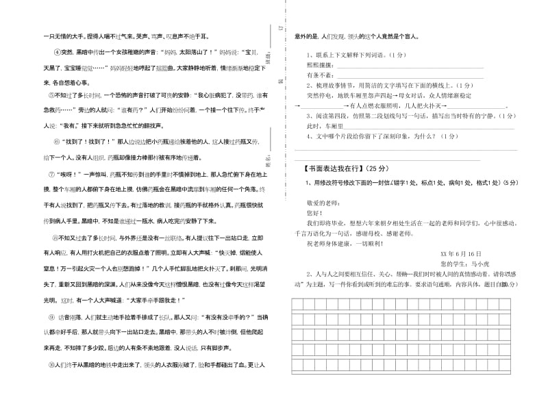 2019年六年级语文模拟测试试卷.doc_第3页