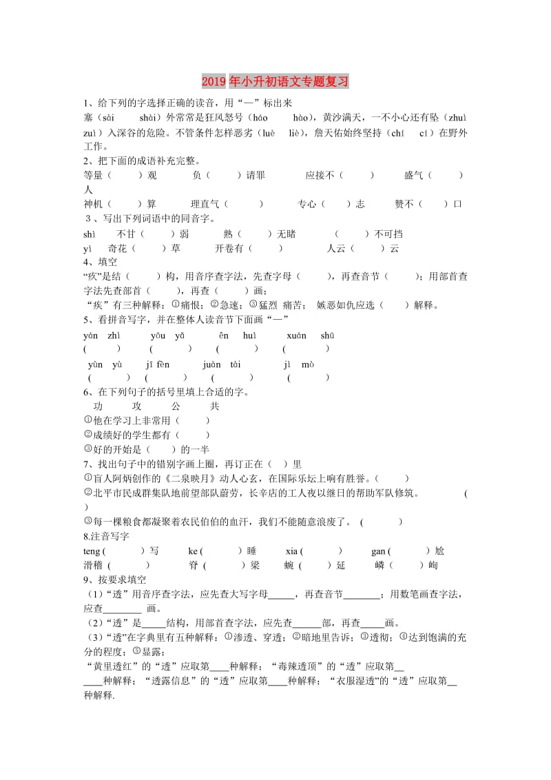 2019年小升初语文专题复习.doc_第1页