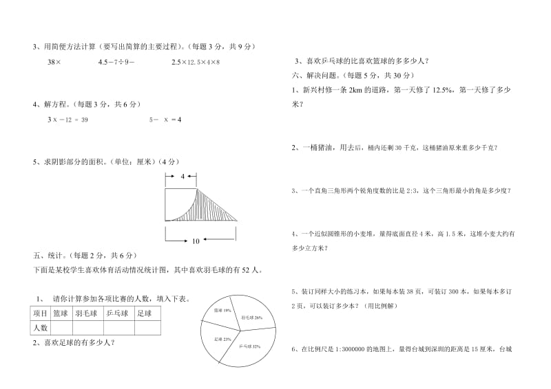 2019年六年级下期末数学检测试题含答案解析.doc_第2页