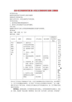 2019年三年級科學(xué)下冊 第2單元 4《物體傳聲》教案2 翼教版.doc