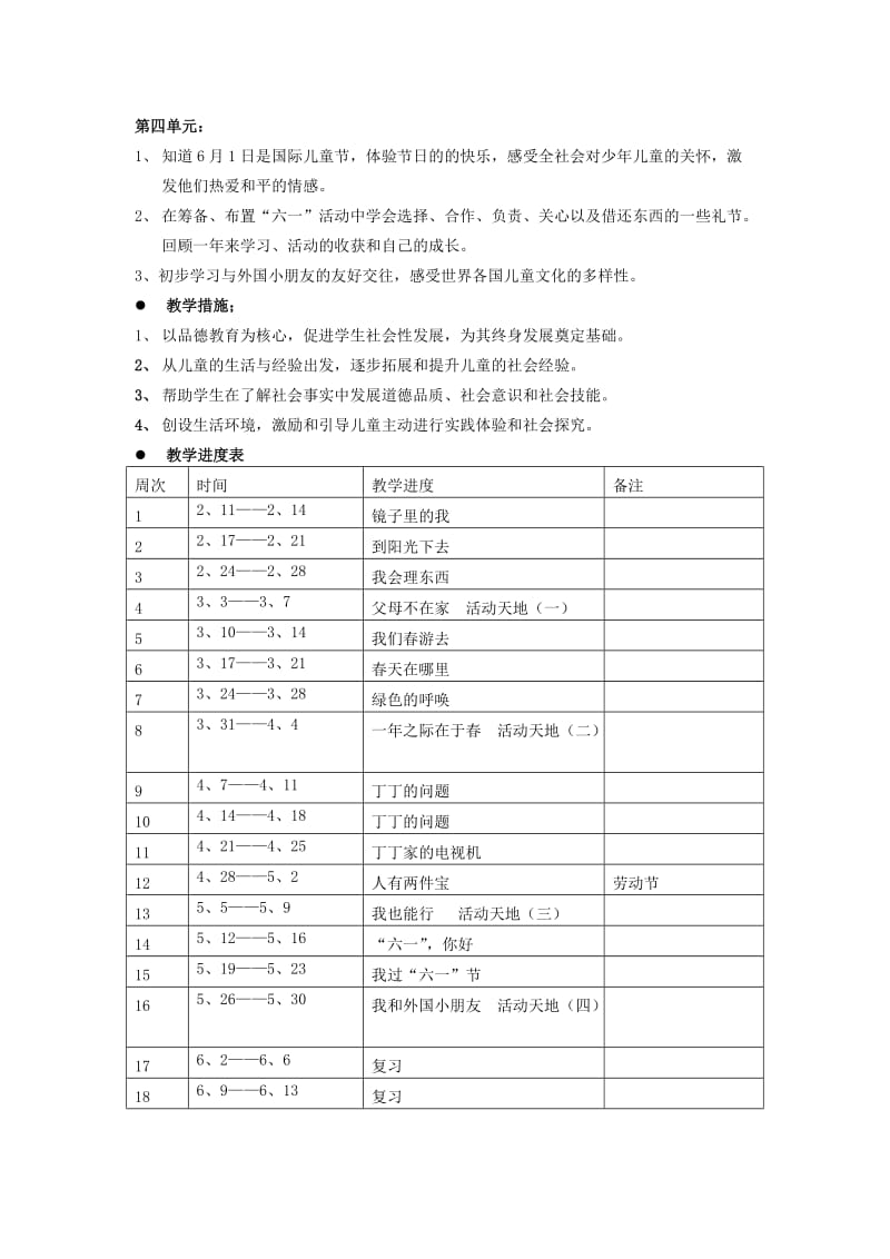 2019春沪教版品德与社会一年级下册教学计划.doc_第2页