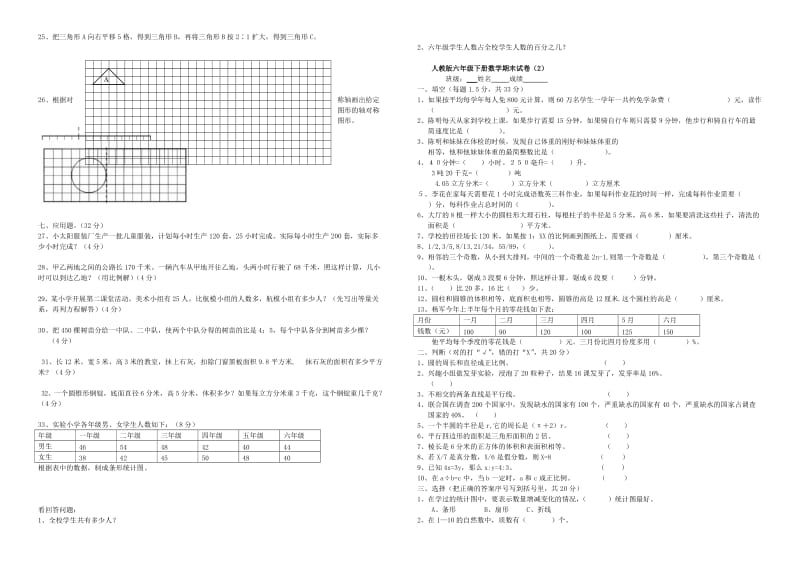 2019年六年级数学下册期末试卷人教新课标版 (I).doc_第2页