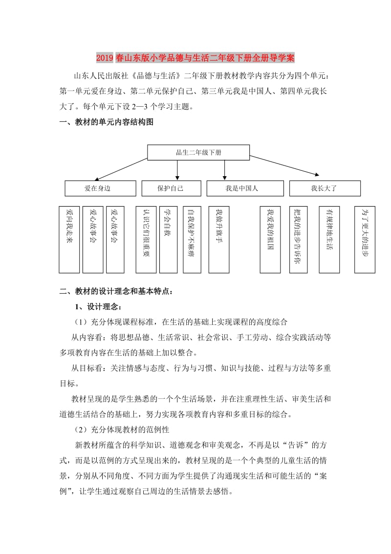 2019春山东版小学品德与生活二年级下册全册导学案.doc_第1页