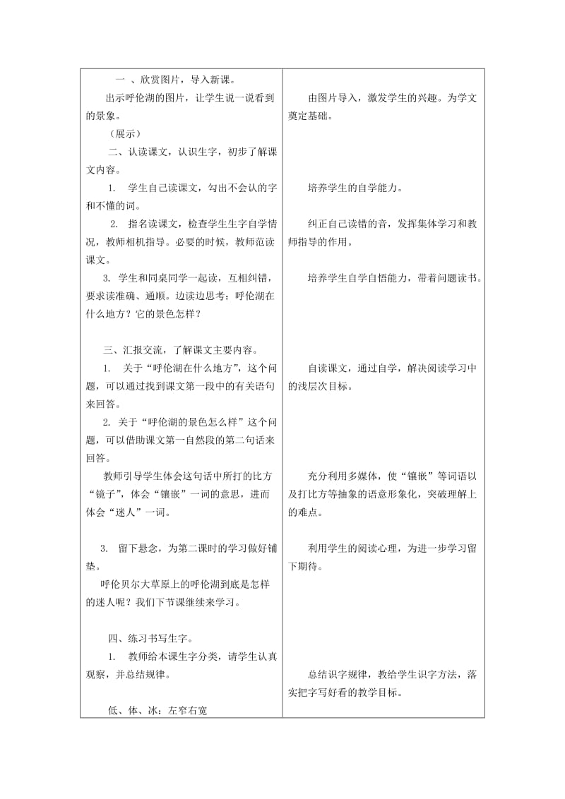 2019年二年级语文上册 3.美丽的呼伦湖教学设计 冀教版.doc_第2页