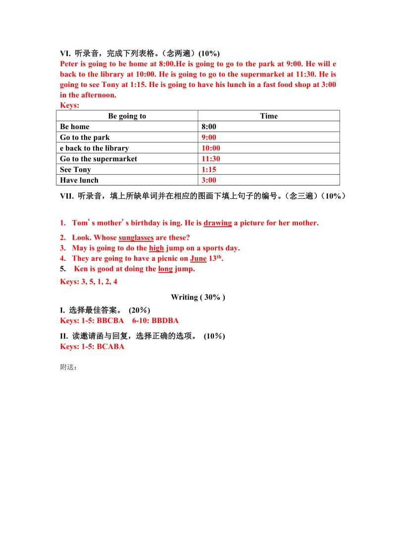 2019年小学四年级英语第七册3-5训练卷录音内容材料及答案.doc_第2页