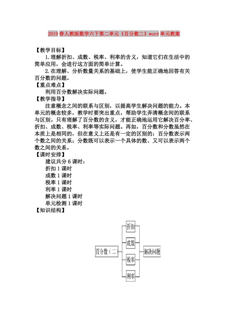 2019春人教版数学六下第二单元《百分数二》word单元教案.doc_第1页