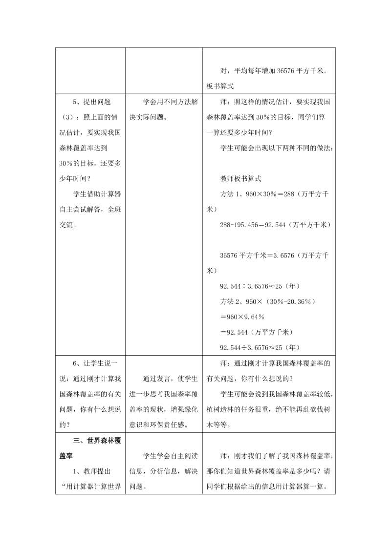 2019年六年级数学上册 第3单元 百分数（森林覆盖率问题）教案 冀教版.doc_第3页