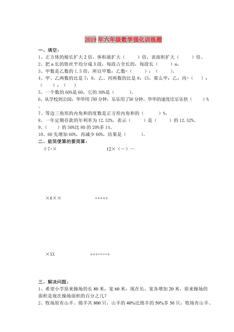 2019年六年级数学强化训练题.doc_第1页