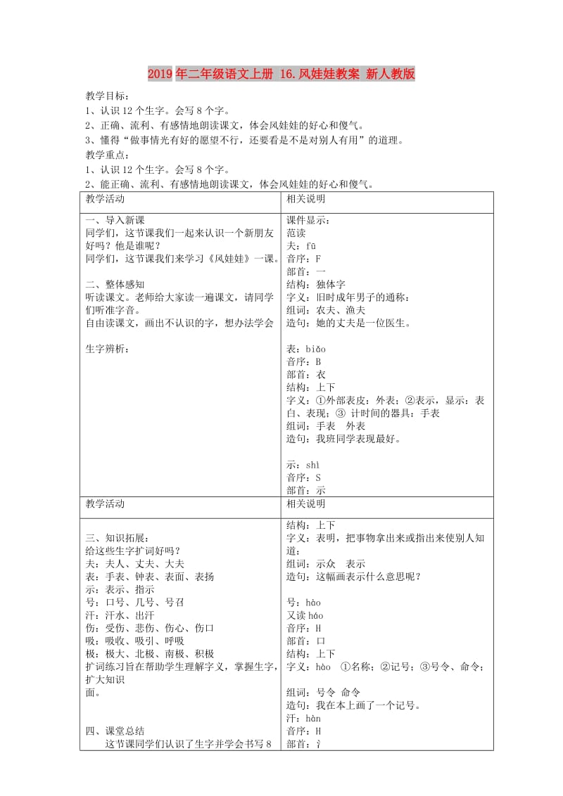 2019年二年级语文上册 16.风娃娃教案 新人教版.doc_第1页