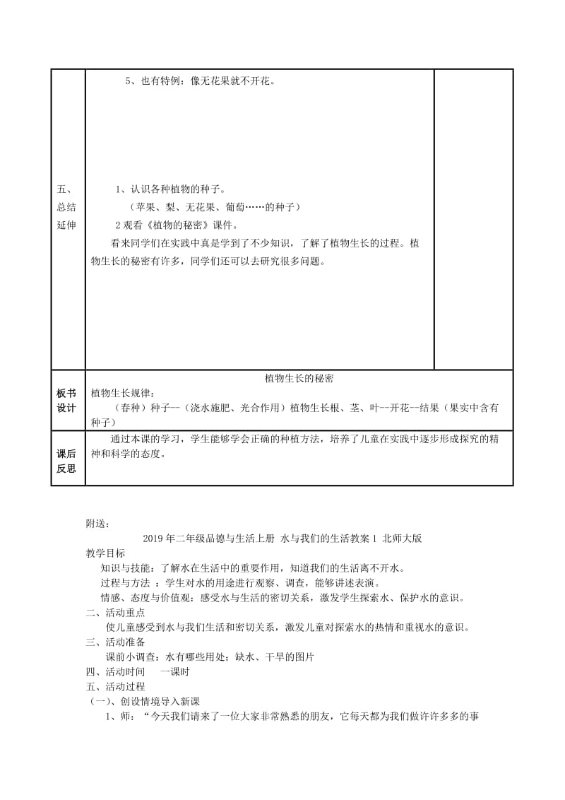 2019年二年级品德与生活上册 植物生长的秘密教案2 北师大版.doc_第2页