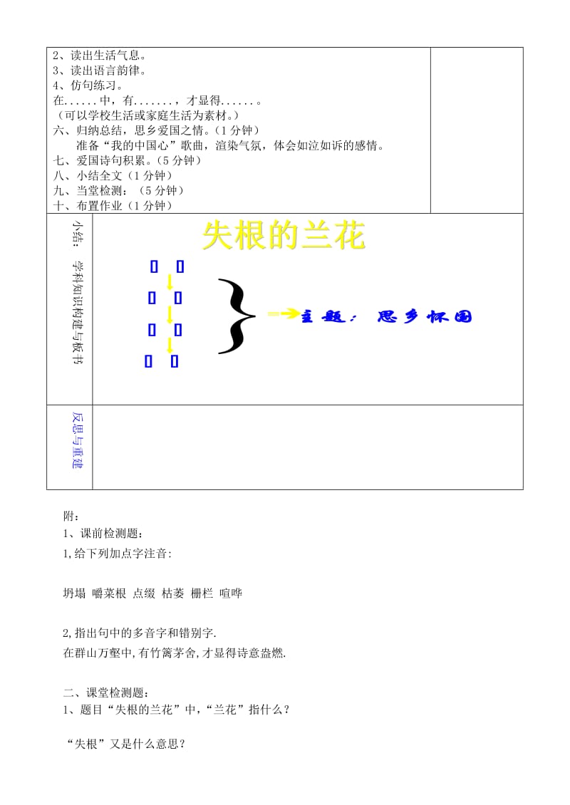 2019年六年级语文下册 17 失根的兰花（第1课时）教学设计 鲁教版五四制.doc_第2页