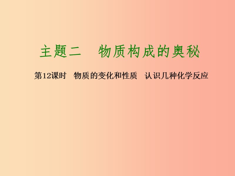 2019届中考化学专题复习 第12课时 物质的变化和性质 认识几种化学反应课件 新人教版.ppt_第1页