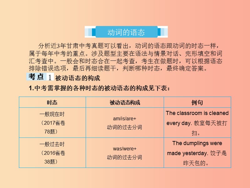 2019届中考英语专题复习 专题十二 动词的语态课件.ppt_第2页