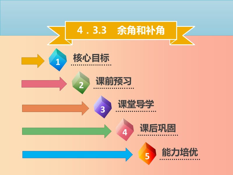 2019年七年级数学上册 第四章 几何图形初步 4.3.3 余角和补角课件 新人教版.ppt_第1页