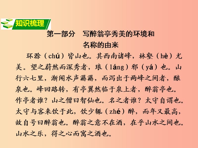 2019中考语文锁分二轮复习 文言文阅读《醉翁亭记》课件 北师大版.ppt_第2页