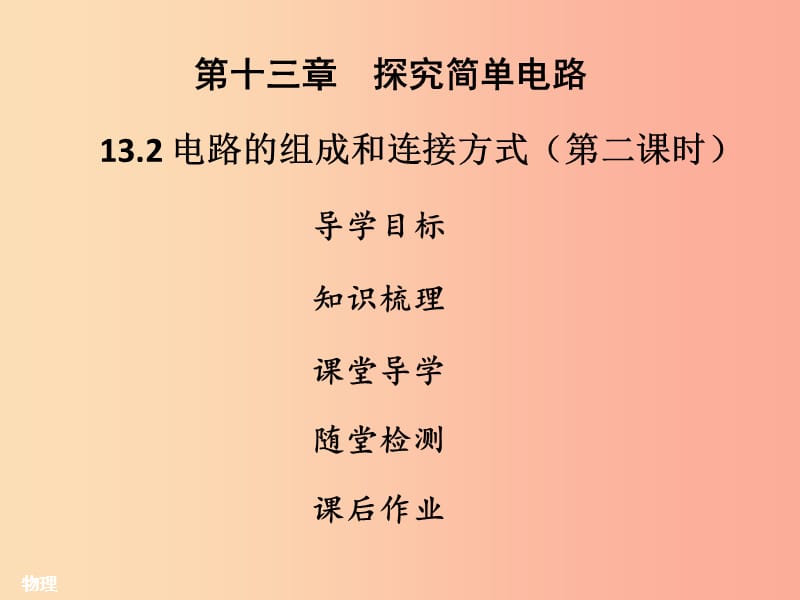 2019年九年级物理上册 13.2 电路的组成和连接方式（第2课时）习题课件（新版）粤教沪版.ppt_第1页