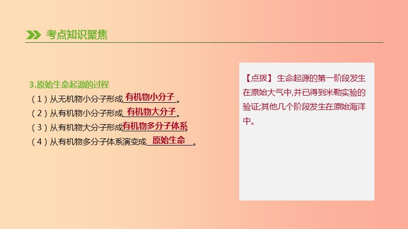 2019年中考生物 专题复习六 生命的延续 发展和健康地生活 第25课时 生命起源和生物进化课件 新人教版.ppt_第3页