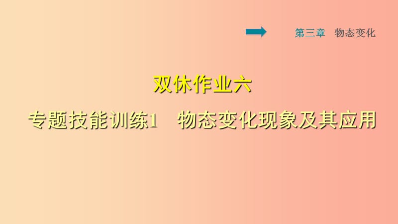 2019年八年级物理上册 第3章 物态变化 双休作业六 专题技能训练1 物态变化现象及其应用课件 新人教版.ppt_第1页