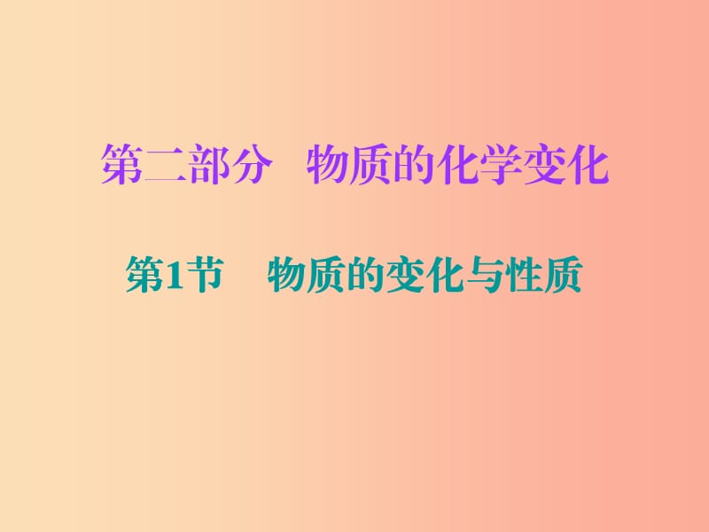 2019中考化学必备复习 第二部分 物质的化学变化 第1节 物质的变化与性质课件.ppt_第1页