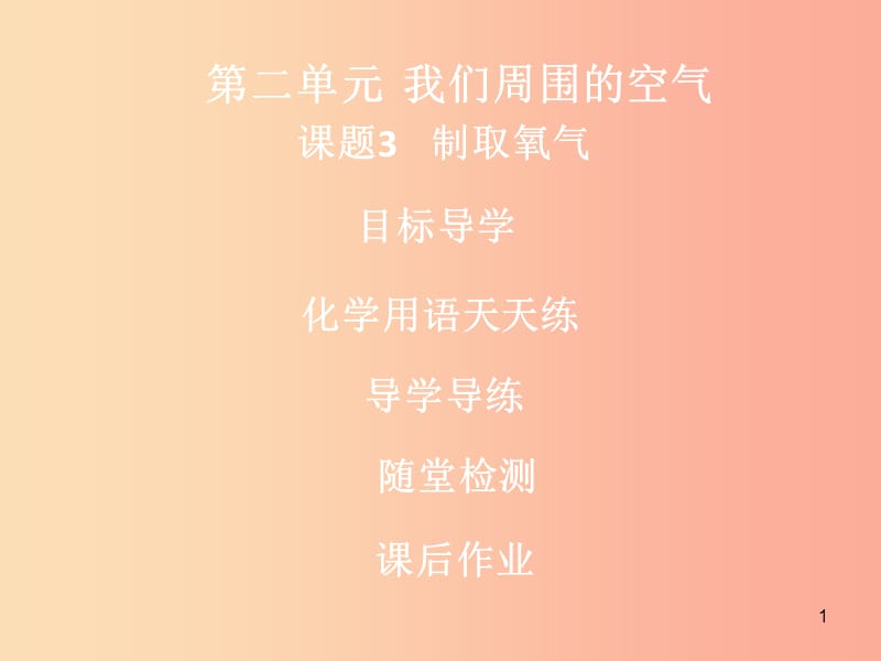 2019年秋九年级化学上册 第二单元 我们周围的空气 课题3 制取氧气导学导练课件 新人教版.ppt_第1页