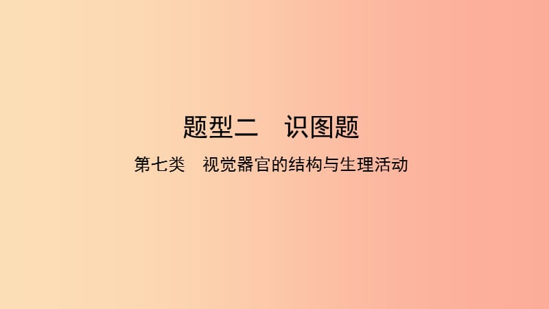 2019中考生物总复习 第二部分 重点题型探究 题型二 识图题 第七类 视觉器官的结构与生理活动课件.ppt_第1页